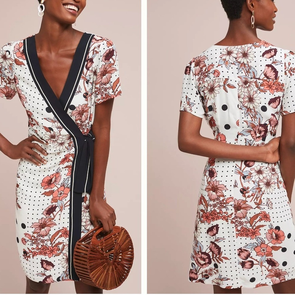 Maeve‎ Anthropologie Aubrey Faux Wrap Dress Womens Size 2 Floral Casual Summer